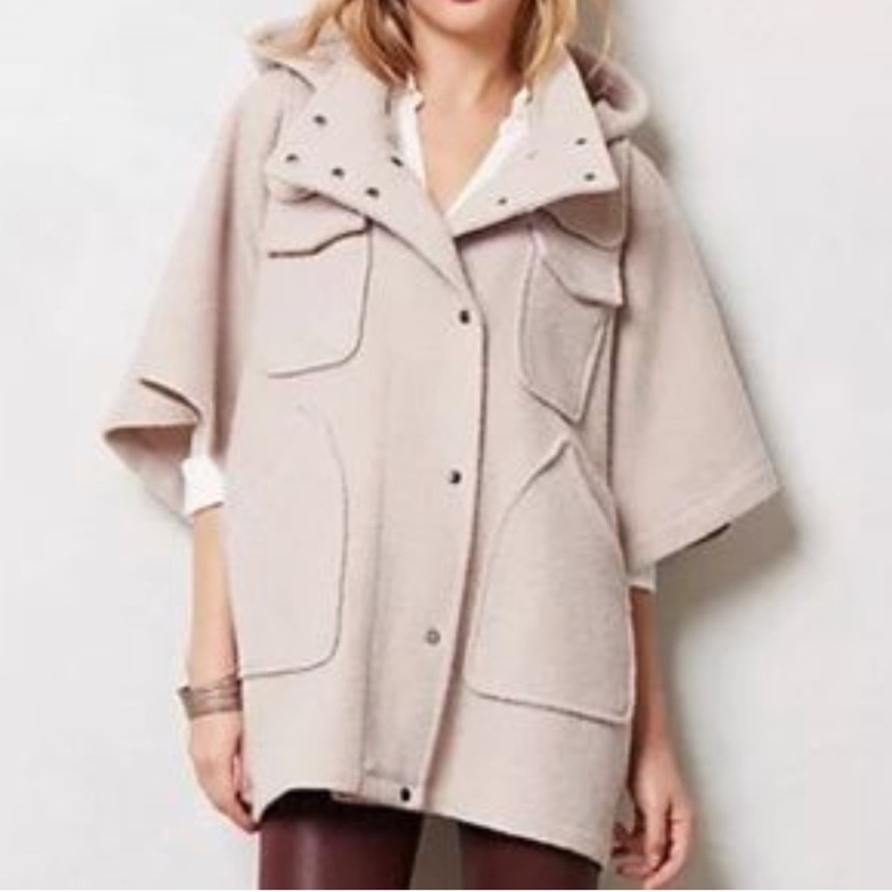 Anthro Dusty pink grey poncho with hood